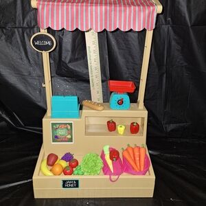 Kids Market Playset with Red and Pink Canopy - Unbranded